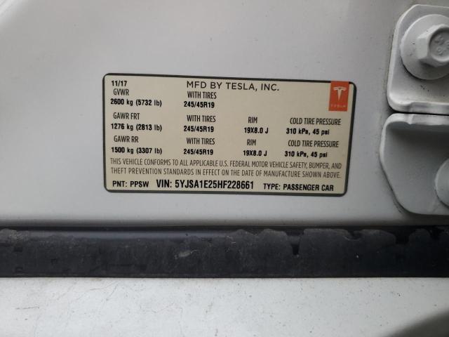 5YJSA1E25HF228661 - 2017 TESLA MODEL S თეთრი ფოტო 13