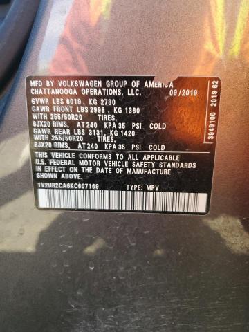 1V2UR2CA6KC607169 - 2019 VOLKSWAGEN ATLAS SE Темно-сірий фото 13