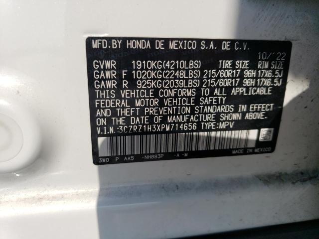 3CZRZ1H3XPM714656 - 2023 HONDA HR-V LX WHITE photo 13