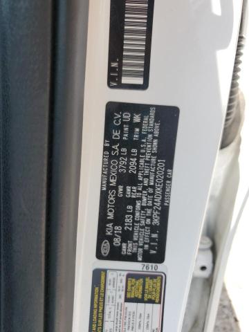 3KPF24ADXKE020201 - 2019 KIA FORTE FE WHITE photo 12