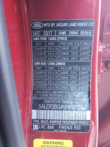 SALCP2BG4HH697127 - 2017 LAND ROVER DISCOVERY RED photo 10