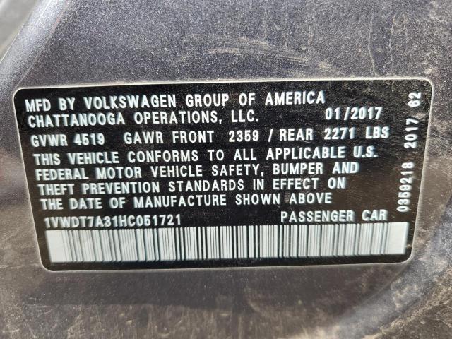 1VWDT7A31HC051721 - 2017 VOLKSWAGEN PASSAT R-LINE Boz foto 12