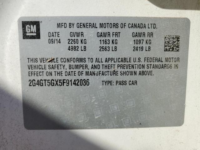 2G4GT5GX5F9142036 - 2015 BUICK REGAL GS თეთრი ფოტო 10