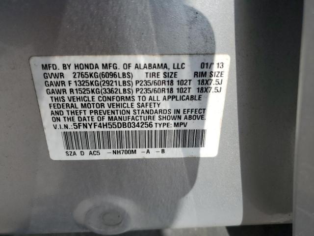 5FNYF4H55DB034256 - 2013 HONDA PILOT EXL 银色 照片 13