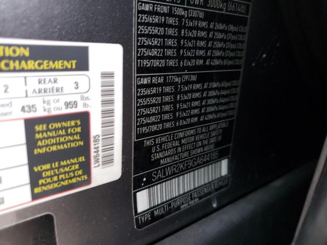 SALWR2KF9GA644185 - 2016 LAND ROVER RANGE ROVE HSE CHARCOAL photo 10