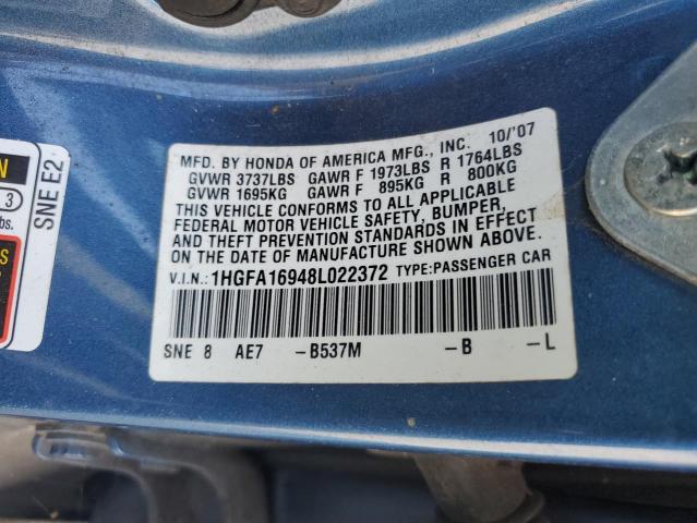 1HGFA16948L022372 - 2008 HONDA CIVIC EXL ლურჯი ფოტო 12