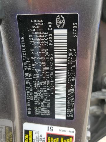 4T1B11HK3KU787695 - 2019 TOYOTA CAMRY L GRAY photo 13