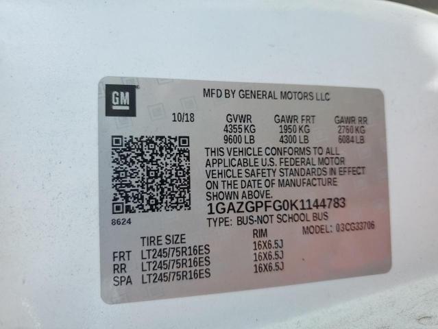 1GAZGPFG0K1144783 - 2019 CHEVROLET EXPRESS G3 LT Белый фото 14