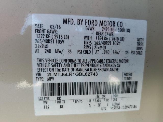 2LMTJ6LR1GBL62743 - 2016 LINCOLN MKX RESERVE 米色 照片 13