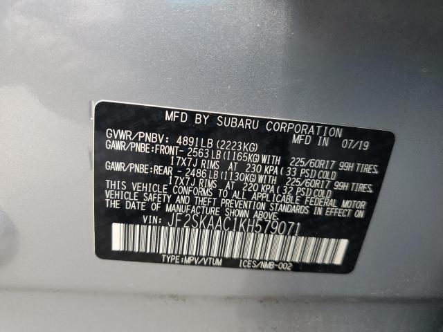 JF2SKAAC1KH579071 - 2019 SUBARU FORESTER SILVER photo 14