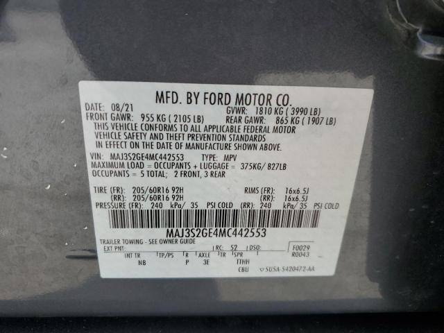 MAJ3S2GE4MC442553 - 2021 FORD ECOSPORT SE GRAY photo 13