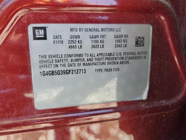 1G4GB5G39GF212713 - 2016 BUICK LACROSSE BURGUNDY photo 13