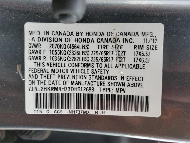 2HKRM4H73DH612688 - 2013 HONDA CR-V EXL GRAY photo 13