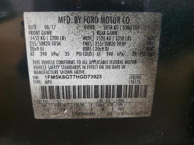 1FM5K8GT7HGD73923 - 2017 FORD EXPLORER SPORT BLACK photo 13