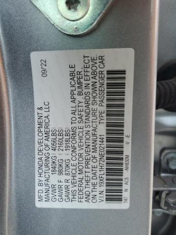19XFL1H72NE021441 - 2022 HONDA CIVIC EXL SILVER photo 12