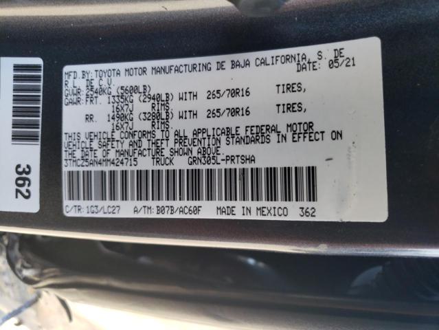 3TMCZ5AN4MM424715 - 2021 TOYOTA TACOMA DOUBLE CAB GRAY photo 13