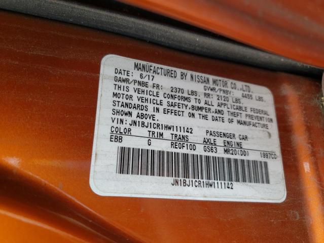 JN1BJ1CR1HW111142 - 2017 NISSAN ROGUE SPOR S ORANGE photo 13