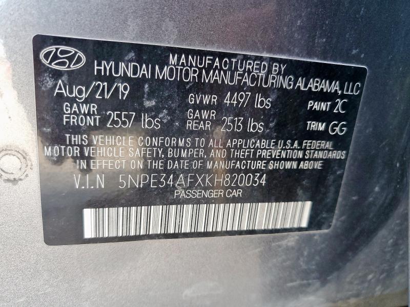 5NPE34AFXKH820034 - 2019 HYUNDAI SONATA LIMITED GRAY photo 13