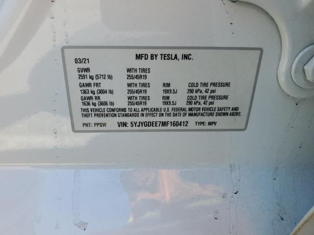 5YJYGDEE7MF160412 - 2021 TESLA MODEL Y 白色 照片 14