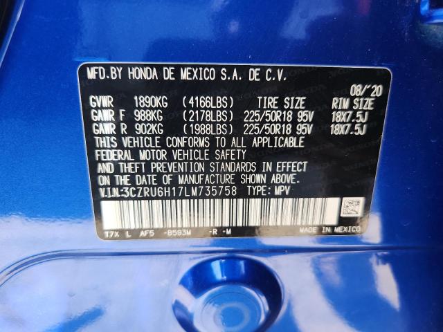 3CZRU6H17LM735758 - 2020 HONDA HR-V SPORT ლურჯი ფოტო 13