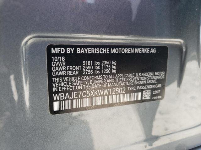 WBAJE7C5XKWW12502 - 2019 BMW 540 XI GRAY photo 12