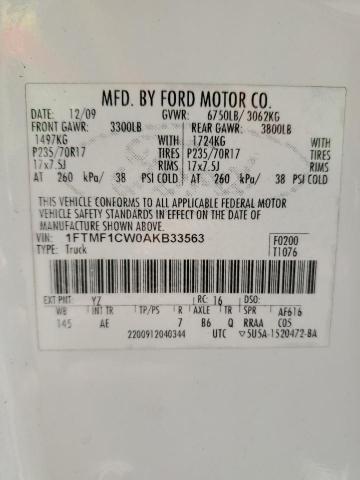 1FTMF1CW0AKB33563 - 2010 FORD F-150 WHITE photo 12