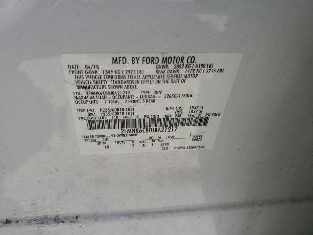 2FMHK6C80JBA21217 - 2018 FORD FLEX SEL WHITE photo 12
