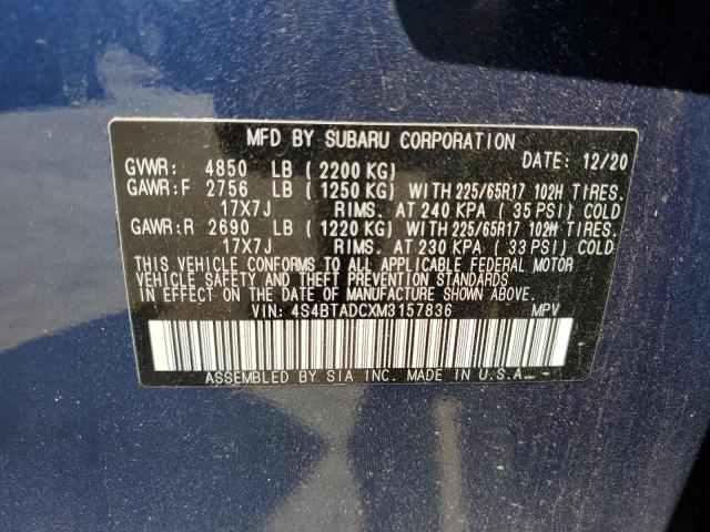 4S4BTADCXM3157836 - 2021 SUBARU OUTBACK PREMIUM BLUE photo 13