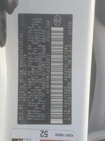 4T1B11HK1JU572072 - 2018 TOYOTA CAMRY L WHITE photo 12