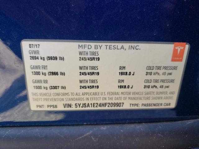 5YJSA1E24HF209907 - 2017 TESLA MODEL S 蓝色 照片 12