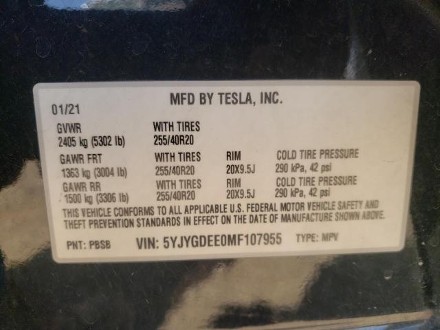 5YJYGDEE0MF107955 - 2021 TESLA MODEL Y 黑色 照片 12