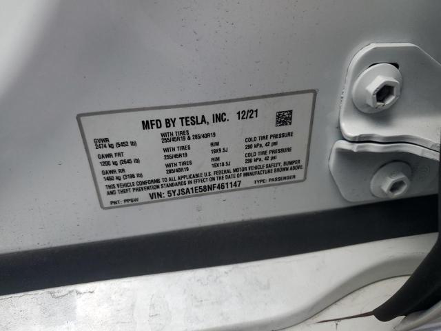 5YJSA1E58NF461147 - 2022 TESLA MODEL S 白色 照片 13