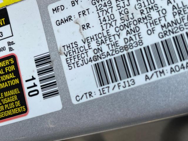 5TEJU4GN5AZ688838 - 2010 TOYOTA TACOMA DOUBLE CAB PRERUNNER SILVER photo 10