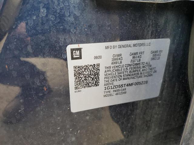 1G1ZD5ST4MF005228 - 2021 CHEVROLET MALIBU LT BLUE photo 12