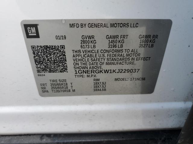 1GNERGKW1KJ229037 - 2019 CHEVROLET TRAVERSE LT Blanco foto 13