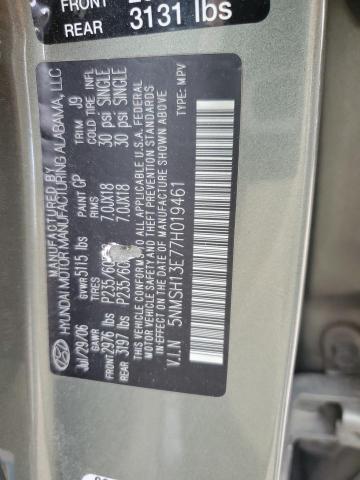 5NMSH13E77H019461 - 2007 HYUNDAI SANTA FE SE GRAY photo 10