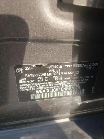 WBA3C3G51ENS67078 - 2014 BMW 320 I XDRIVE GRAY photo 12