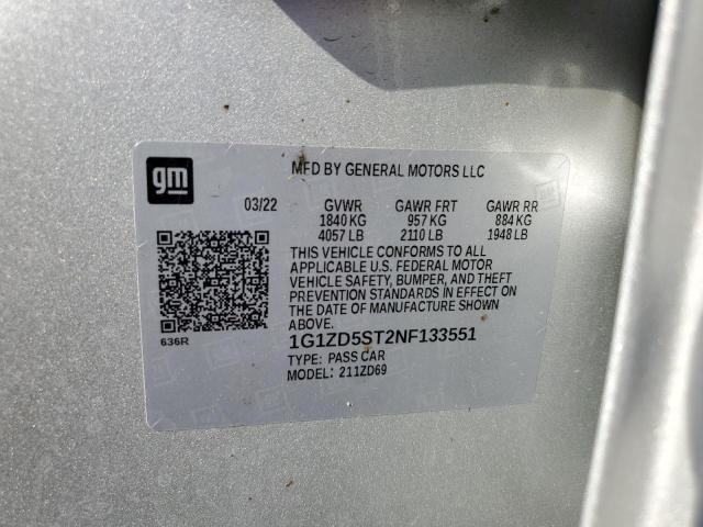 1G1ZD5ST2NF133551 - 2022 CHEVROLET MALIBU LT Gümüş foto 12