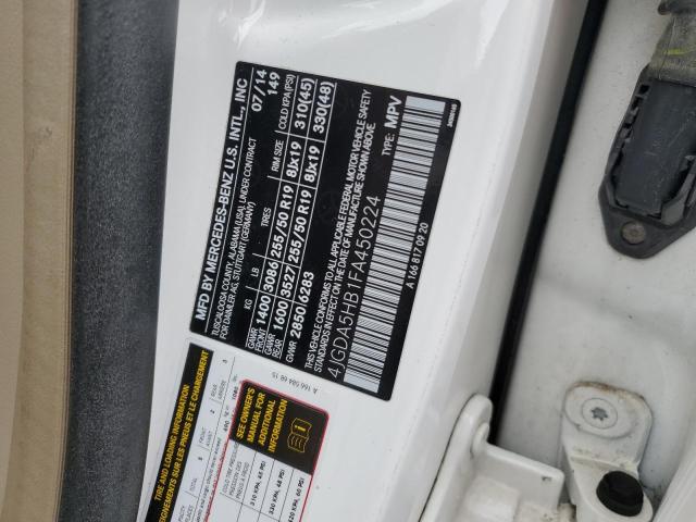 4JGDA5HB1FA450224 - 2015 MERCEDES-BENZ ML 350 4MATIC WHITE photo 13