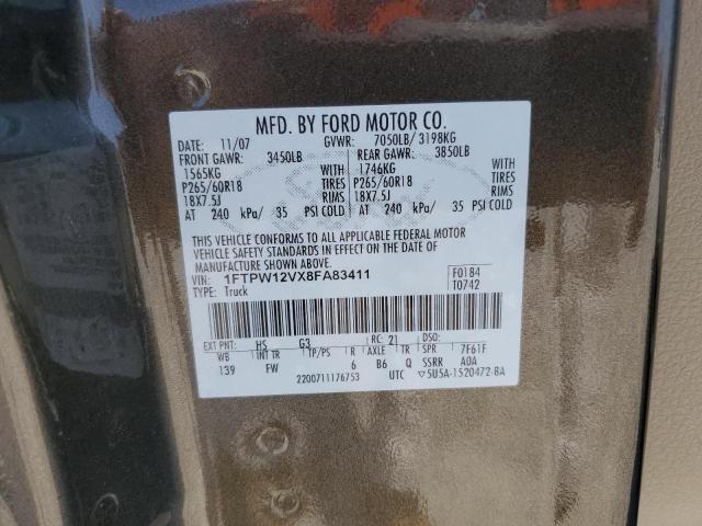 1FTPW12VX8FA83411 - 2008 FORD F150 SUPERCREW BROWN photo 12