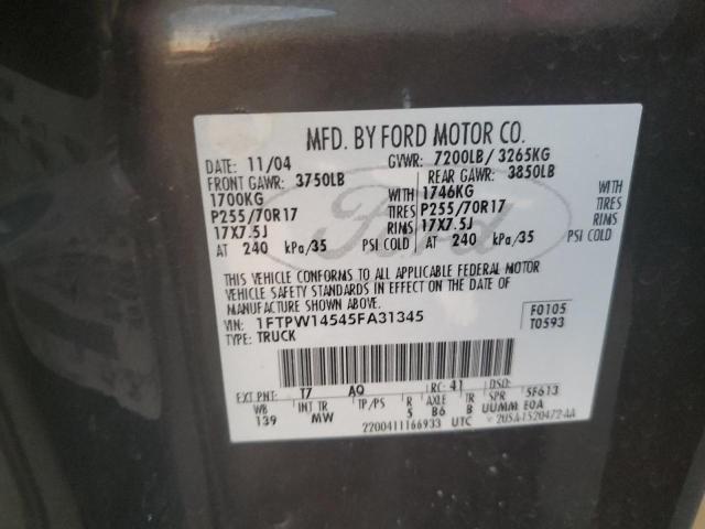 1FTPW14545FA31345 - 2005 FORD F150 SUPERCREW GRAY photo 12