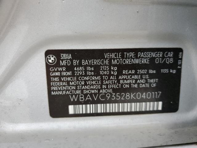 WBAVC93528K040117 - 2008 BMW 328 XI SILVER photo 12