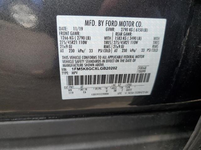 1FM5K8GCXLGB20202 - 2020 FORD EXPLORER ST BLACK photo 12