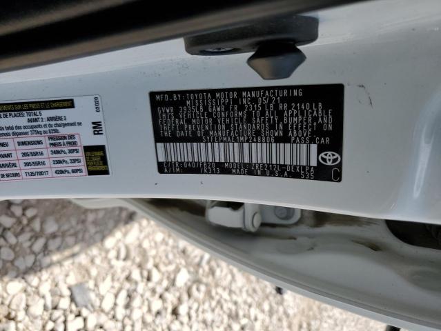 5YFEPMAE1MP248806 - 2021 TOYOTA COROLLA LE WHITE photo 12