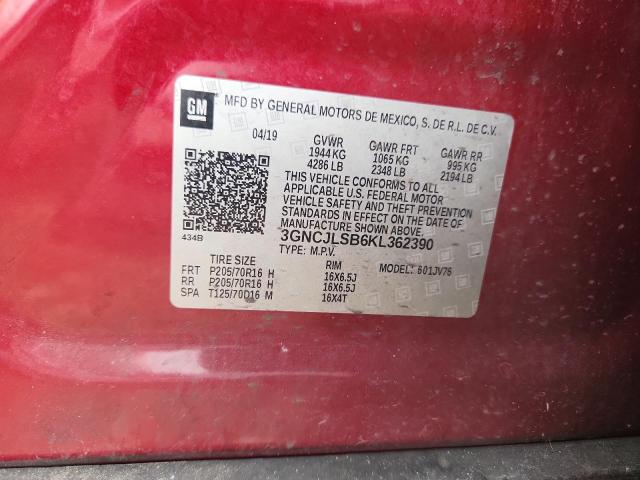 3GNCJLSB6KL362390 - 2019 CHEVROLET TRAX 1LT Czerwony zdjęcie 14
