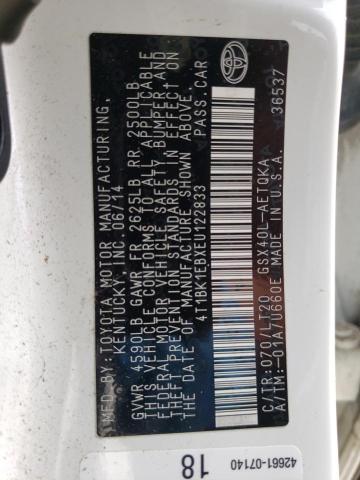 4T1BK1EBXEU122833 - 2014 TOYOTA AVALON BASE 白色 照片 12