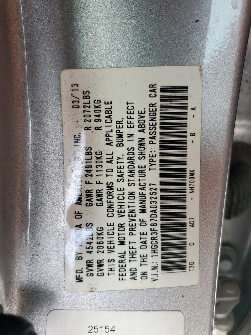 1HGCR3F87DA032527 - 2013 HONDA ACCORD EXL SILVER photo 12