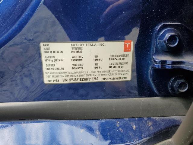 5YJSA1E23HF215780 - 2017 TESLA MODEL S 蓝色 照片 12