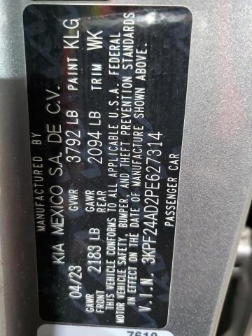 3KPF24AD2PE627314 - 2023 KIA FORTE LX GRAY photo 13