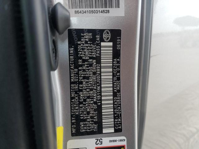 4T1B11HK1JU078892 - 2018 TOYOTA CAMRY L SILVER photo 12